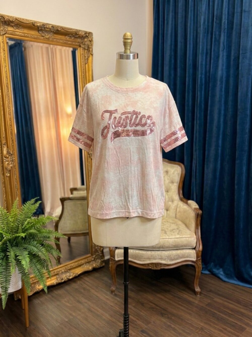 Justice Girls Size S 7/8 Pink Sequin Logo Tee Short Sleeve Sparkle Shirt